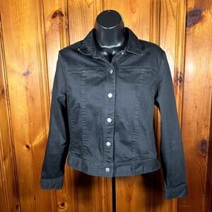 Finity 8 Minimalist Black Denim Jacket Cropped Fitted Stretch 90s
